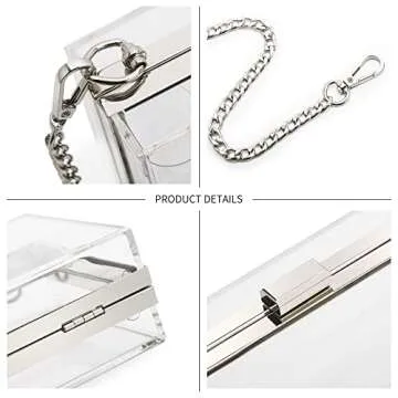 SharPlus Women Cute Clear Purse Acrylic Box Clutch Handbag, Transparent Crossbody Evening Bag Stadium Approved Silver Chain Strap