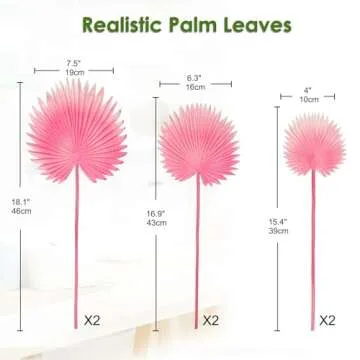 DILATATA 6 Pcs PU Foam Pink Artificial Palm Leaves for Tropical Decor