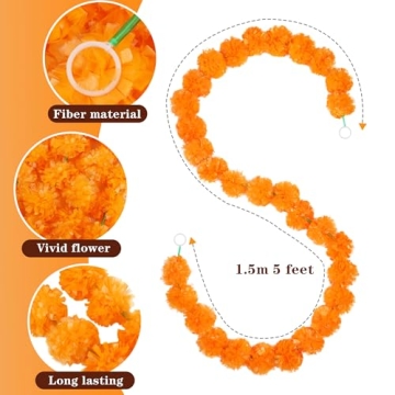 5ft Light Orange Marigold Garland for Weddings & Parties