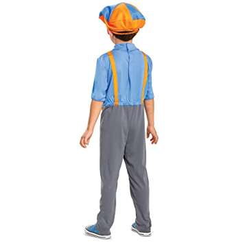 Blippi Costume for Kids, Official Blippi Jumpsuit Outfit with Hat and Bowtie, Classic Toddler Size Large (4-6) Multicolored