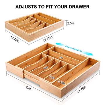 MOSONIC Bamboo Kitchen Drawer Organizer - Expandable Silverware Tray Utensil Organizer Cutlery Holder for Flatware and Kitchen Utensils (9 Slots, 2.5" Deep)