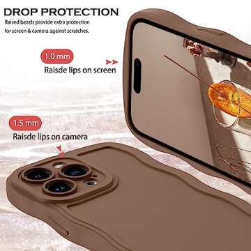 YINLAI Designed for iPhone 14 Pro Max Case 6.7-Inch, Cute Curly Wave Frame Shape Slim Soft TPU Bumper Women Girls Shockproof Protective Phone Case Cover, Khaki/Brown