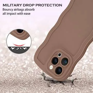 YINLAI Designed for iPhone 14 Pro Max Case 6.7-Inch, Cute Curly Wave Frame Shape Slim Soft TPU Bumper Women Girls Shockproof Protective Phone Case Cover, Khaki/Brown