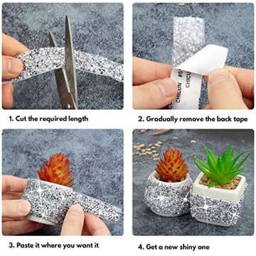 Crystal Rhinestone Ribbon Roll, 3Yards Self-Adhesive Diamond Ribbon Bling Wrap DIY Silver Rhinestone Trim Decorate Phone Computer, Water Glass Vase Crafts(3 Rolls of Different Sizes, Each Roll 1Yard)