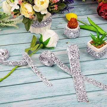 Crystal Rhinestone Ribbon Roll, 3Yards Self-Adhesive Diamond Ribbon Bling Wrap DIY Silver Rhinestone Trim Decorate Phone Computer, Water Glass Vase Crafts(3 Rolls of Different Sizes, Each Roll 1Yard)