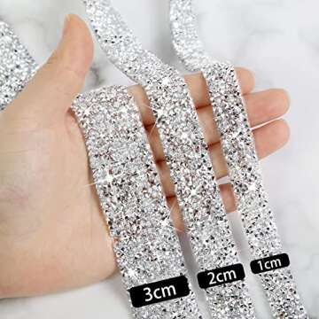 Crystal Rhinestone Ribbon Roll, 3Yards Self-Adhesive Diamond Ribbon Bling Wrap DIY Silver Rhinestone Trim Decorate Phone Computer, Water Glass Vase Crafts(3 Rolls of Different Sizes, Each Roll 1Yard)