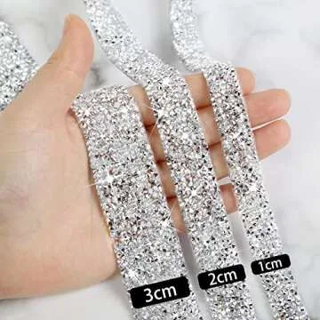 Crystal Rhinestone Ribbon Roll, 3Yards Self-Adhesive Diamond Ribbon Bling Wrap DIY Silver Rhinestone Trim Decorate Phone Computer, Water Glass Vase Crafts(3 Rolls of Different Sizes, Each Roll 1Yard)
