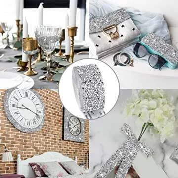 Crystal Rhinestone Ribbon Roll, 3Yards Self-Adhesive Diamond Ribbon Bling Wrap DIY Silver Rhinestone Trim Decorate Phone Computer, Water Glass Vase Crafts(3 Rolls of Different Sizes, Each Roll 1Yard)