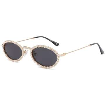 SOJOS Retro Petite Oval Rhinestone Sunglasses for Women 90s Styles Bling Hippie Disco Trendy Sun Glasses Small Face SJ1205