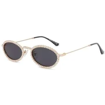 SOJOS Retro Petite Oval Rhinestone Sunglasses for Women 90s Styles Bling Hippie Disco Trendy Sun Glasses Small Face SJ1205