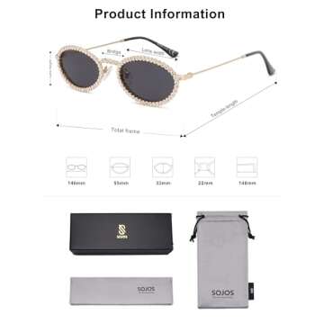 SOJOS Retro Petite Oval Rhinestone Sunglasses for Women 90s Styles Bling Hippie Disco Trendy Sun Glasses Small Face SJ1205