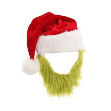 Dr. Seuss Grinch Santa Hat with Beard for Festive Fun
