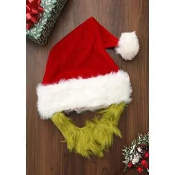 Dr. Seuss Grinch Santa Hat with Beard for Festive Fun