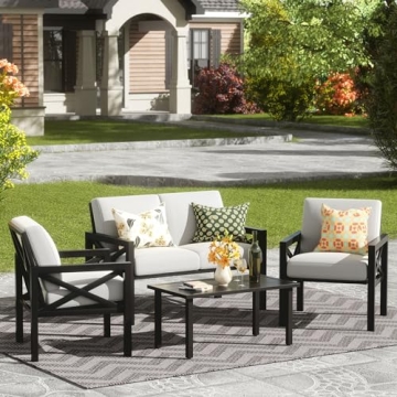 NATURAL EXPRESSIONS Outdoor Patio Furniture 4 Pieces Set, Modern Patio Conversation Sets, Outdoor Se...
