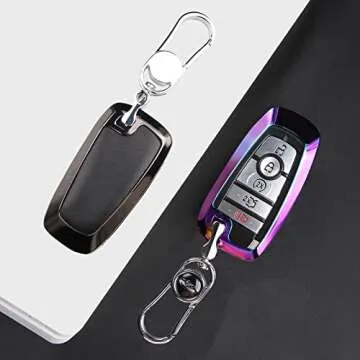 for Ford Key Fob Cover - Premium Metal Key Fob Case Compatible with Ford Ecosport Edge Escape Explorer F-150 Raptor F-250 F-350 F-450 F-550 Fusion Mondeo Mustang Ranger (Silver)