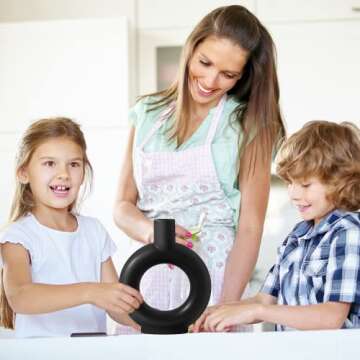 YELNOKU Black Ceramic Vase -Modern Hollow Dnout Home Decor Centerpieces, Flower Vase for Living Room...