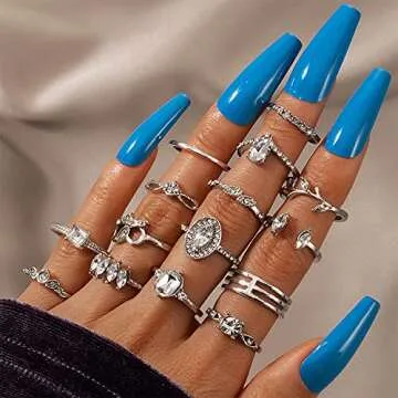 BELICEY 9-15PCS Knuckle Stacking Rings Set for Women Crystal Rhinestone Finger Statement Ring Sets V...