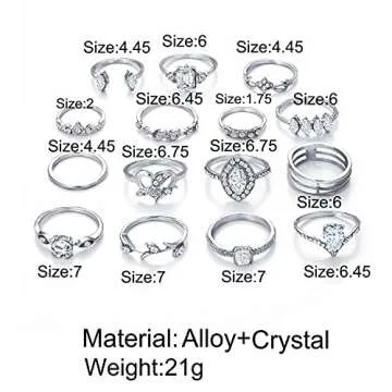 BELICEY 9-15PCS Knuckle Stacking Rings Set for Women Crystal Rhinestone Finger Statement Ring Sets Vintage Joint Knot Mid Rings Stackable Rings Jewelry Accessories (Silver-Cryst Rhinestone)