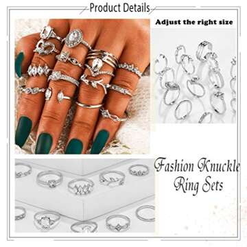 BELICEY 9-15PCS Knuckle Stacking Rings Set for Women Crystal Rhinestone Finger Statement Ring Sets Vintage Joint Knot Mid Rings Stackable Rings Jewelry Accessories (Silver-Cryst Rhinestone)