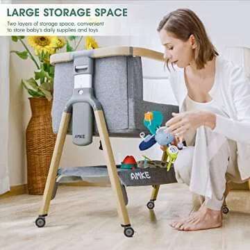 AMKE Bedside Sleeper for Baby,35s Quick Assemble Crib with Storage Basket,Portable Bassinets for Safe Co-Sleeping, Adjustable Bed for Infant Newborn