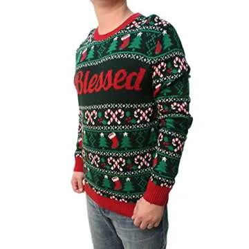 Ugly Christmas Sweater Men's #Blessed Pullover Sweatshirt Fire Green