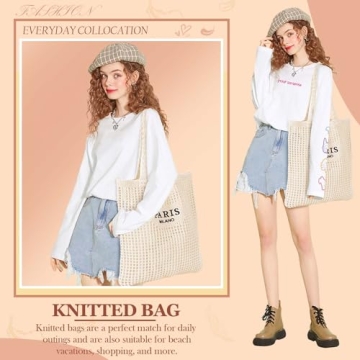 Ayieyill Crochet Tote Bag Stylish Lightweight Beach Essential