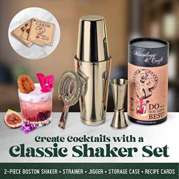 Mixology Cocktail Shaker Boston Shaker Set Professional Weighted Martini Shakers, Strainer and Japan...