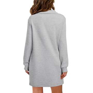 WIHOLL Womens Mini Dress Long Sleeve Fall Dresses for Women Trendy 2024 Lapel Cpllared V Neck Fashion Sweatshirt Dress Loose Fit Grey L