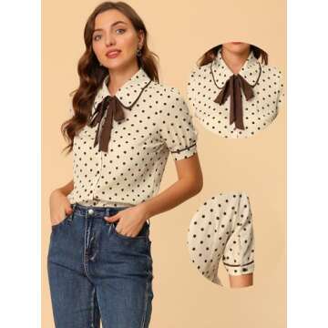 Allegra K Polka Dots Vintage Peter Pan Collar Blouse for Women