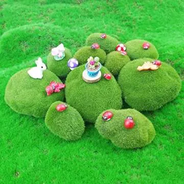 LJY 12 Pieces Assorted Sized Artificial Moss Rocks Decorative Faux Stones for Floral Arrangements, Fairy Gardens, Terrariums and Crafting
