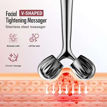 3D Contouring Face Massage Roller, Metal Face Roller Gua Sha Massage Tool Kit, Cooling Beauty Skin Roller Face Lift for Face, Eye, Neck, Body Skin Care Tools Gift Sets for Women