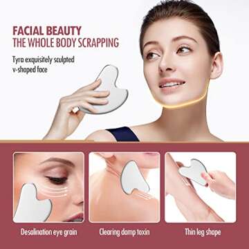 3D Contouring Face Massage Roller, Metal Face Roller Gua Sha Massage Tool Kit, Cooling Beauty Skin Roller Face Lift for Face, Eye, Neck, Body Skin Care Tools Gift Sets for Women