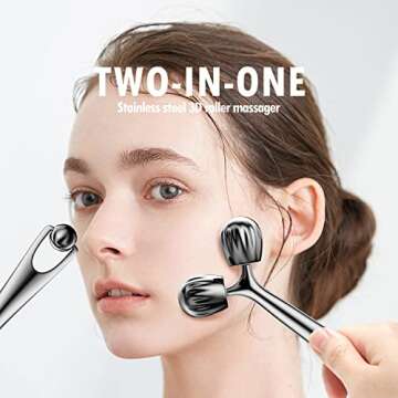 3D Contouring Face Massage Roller, Metal Face Roller Gua Sha Massage Tool Kit, Cooling Beauty Skin Roller Face Lift for Face, Eye, Neck, Body Skin Care Tools Gift Sets for Women