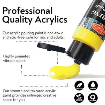 Acrylic Pouring Paint of 36 Bottles (2 oz/60ml),32 Assorted Colors Set to Pre-Mixed High Flow Acrylic Paint Pouring Supplies for Canvas Glass Paper Wood Tile and Stones, Complete Paint Pouring Kit
