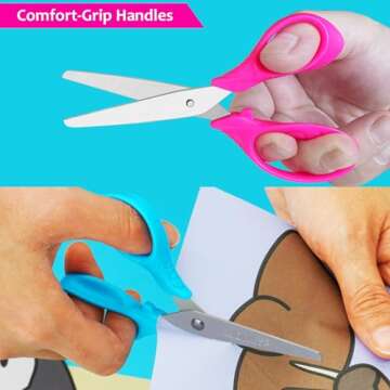 KUONIIY Kids Scissors with Comfort Grip, Blunt Tip 6 Pack