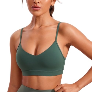 CRZ YOGA Butterluxe V-Neck Sports Bras for Women - Adjustable Thin Straps Padded Yoga Bra Basic Wire...