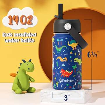 Fimibuke Kids Insulated Water Bottle, 14oz BPA FREE Double Wall Vacuum Tumbler 18/8 Stainless Steel ...