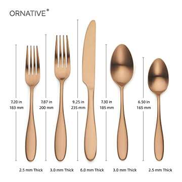 20 Piece Matte Copper Silverware Set, Ornative Ellie Flatware Cutlery Set Service for 4, Includes Knives, Forks, Spoons, Food Grade Stainless Steel Utensil Set for Home Kitchen Restaurant