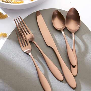 20 Piece Matte Copper Silverware Set, Ornative Ellie Flatware Cutlery Set Service for 4, Includes Knives, Forks, Spoons, Food Grade Stainless Steel Utensil Set for Home Kitchen Restaurant