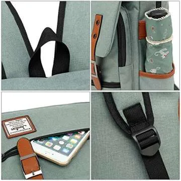 Junlion Unisex Business Laptop Backpack College Student School Bag Travel Rucksack Daypack with USB Charging Port Green
