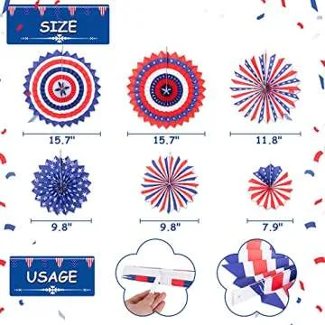 DECORLIFE Memorial Day Decorations, Patriotic Party Decor Includes Red White and Blue Pre-strung Banners, Hanging Paper Fans and Swirls, USA Balloons, Pennant Bunting, Star Garlands, Total 41PCS