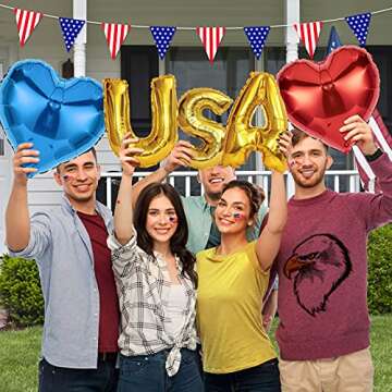DECORLIFE Memorial Day Decorations, Patriotic Party Decor Includes Red White and Blue Pre-strung Banners, Hanging Paper Fans and Swirls, USA Balloons, Pennant Bunting, Star Garlands, Total 41PCS