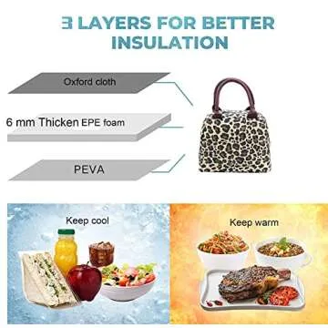 Yansanido 8L Leopard Print Thickened Reusable Insulated Lunch Bag for Women and Men Travel Picnic and Lunch Box