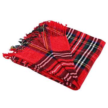JUDYBRIDAL Plaid Chenille Throw Blanket, Extra Soft Cozy Knitted Decorative Blanket, All-Season Dual...