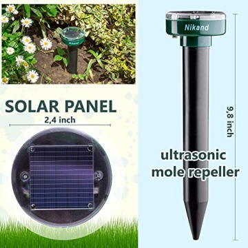 Gopher Repellent Ultrasonic Solar Powered - Mole Repellent Stakes Outdoor Pet Safe - Groundhog Repeller Snake Rodent Gopher Spikes Chaser - Sonic Mole Deterrent Devices (4)