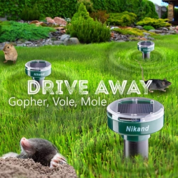 Gopher Repellent Ultrasonic Solar Powered - Mole Repellent Stakes Outdoor Pet Safe - Groundhog Repeller Snake Rodent Gopher Spikes Chaser - Sonic Mole Deterrent Devices (4)