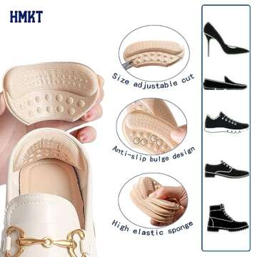 Heel Grips Liner Cushions Inserts for Loose Shoes Heel Pads and Metatarsal Pads for Shoes Too Big Women Men Prevent Heel Pain Blisters (Beige+Black)