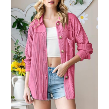 PRETTYGARDEN Women's Long Sleeve Shacket Jacket Tops