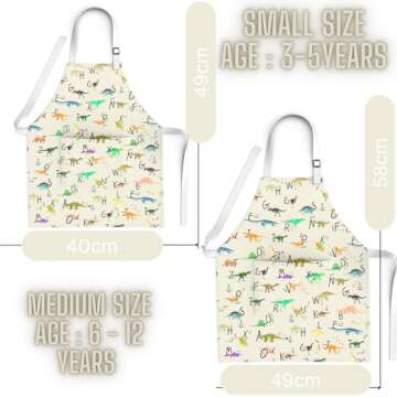 BABYBOET Girls and Boys Kids Apron, Toddler Apron with Pocket for Painting, Cooking, Baking, Gardening and Crafts – Unisex Print on Cotton with Adjustable Neck Strap-(Small 3-5 yrs, Dinos Alphabet)