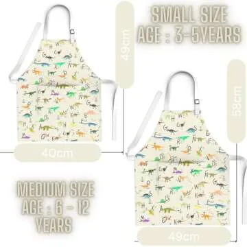 BABYBOET Girls and Boys Kids Apron, Toddler Apron with Pocket for Painting, Cooking, Baking, Gardening and Crafts – Unisex Print on Cotton with Adjustable Neck Strap-(Small 3-5 yrs, Dinos Alphabet)